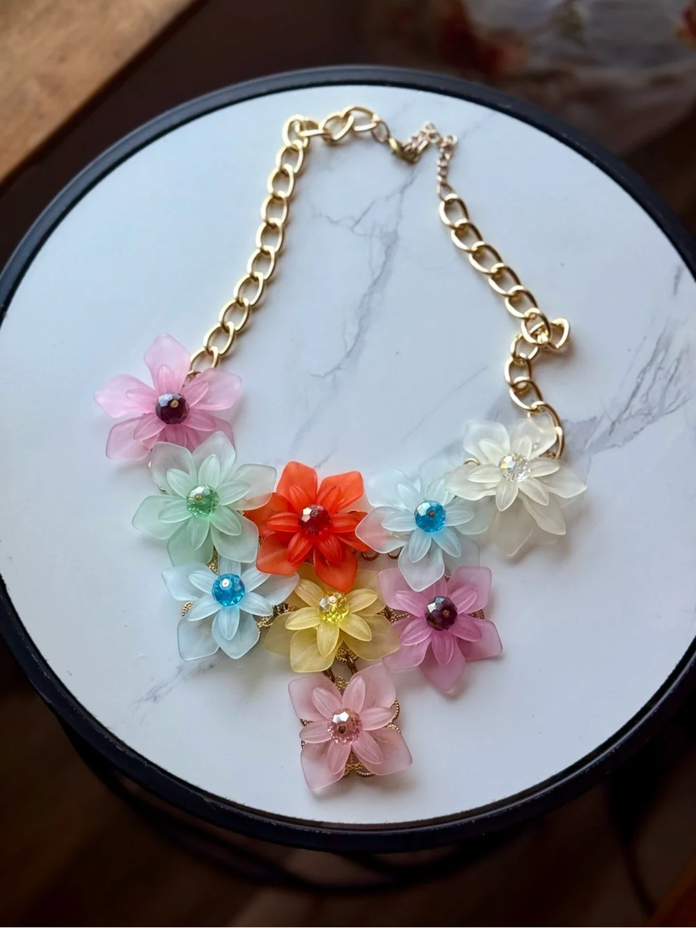 Colorful Floral Statement Necklace with Gold Chain